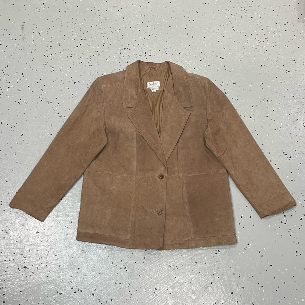 Vintage Arlando 100% Genuine Leather Blazer Jacket / Coat Women’s Size 14 Beige